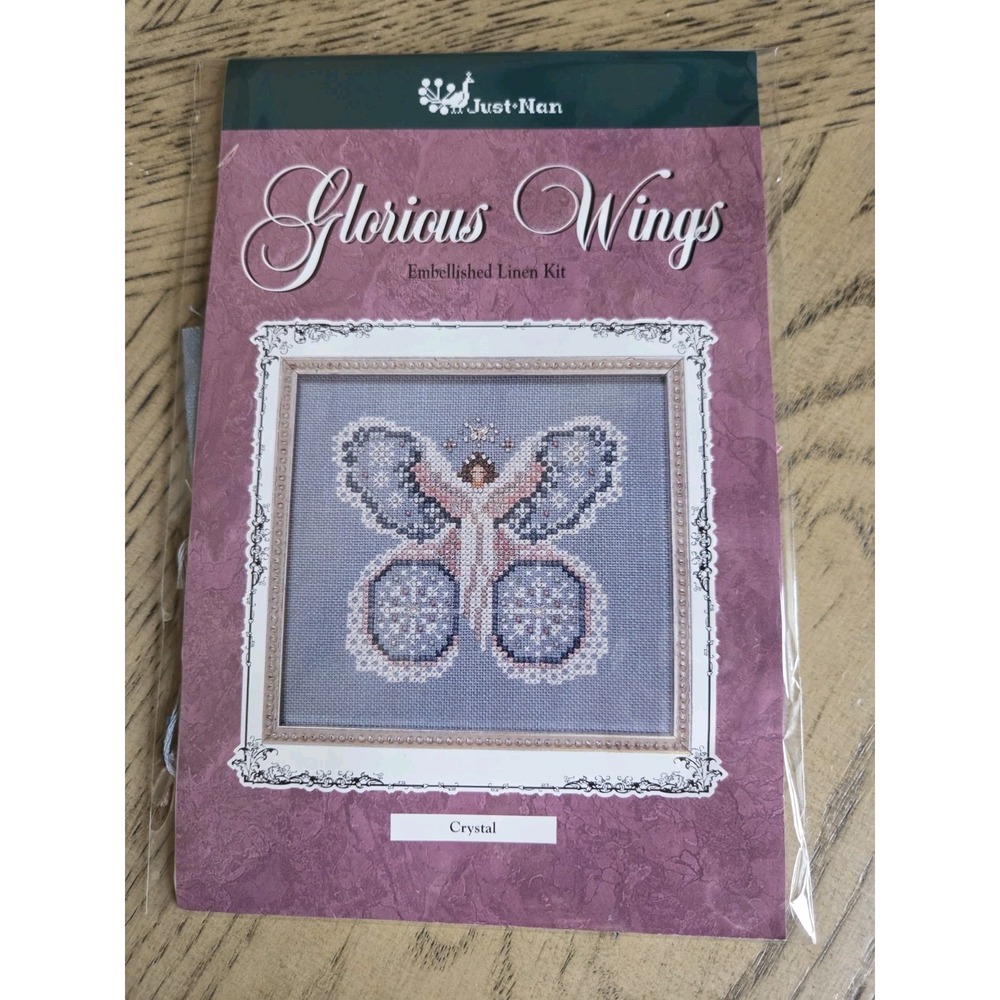 Crystal Glorious Wings Linen Embellished Cross Stitch Kit 4x4 inches Crystal